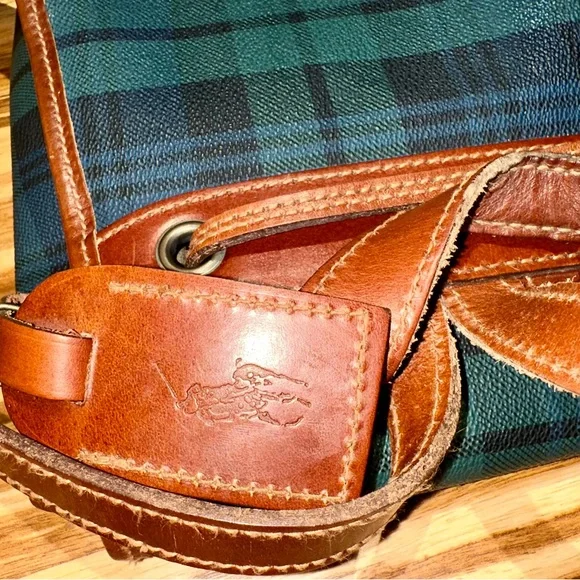 Vintage Polo Ralph Lauren BlueGreen Plaid Leather-Trimming